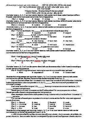 Đề thi minh họa tuyển sinh vào Lớp 10 THPT môn Tổ hợp - Năm học 2018-2019 - Sở giáo dục và đào tạo tỉnh Nghệ An (Có đáp án)